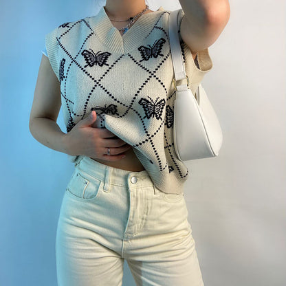 Butterfly Embroidery Pullover Knitted Vest Sweater