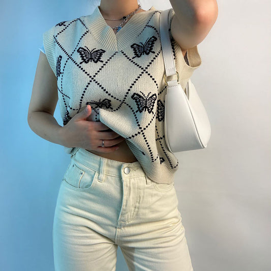 Butterfly Embroidery Pullover Knitted Vest Sweater