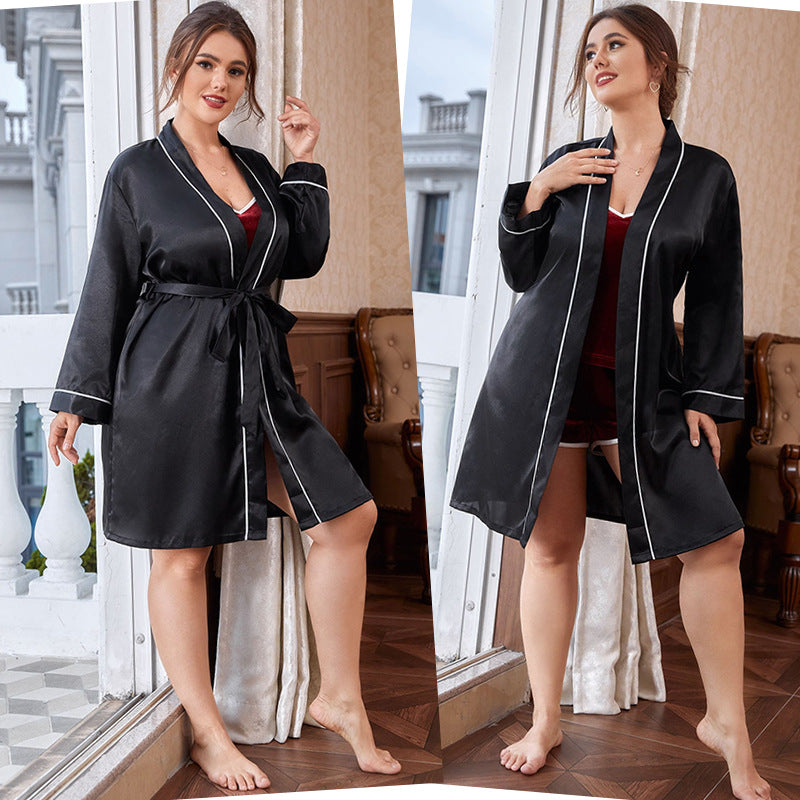 Plus Size Bathrobe Lace-Up Pajamas