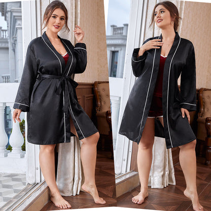 Plus Size Bathrobe Lace-Up Pajamas