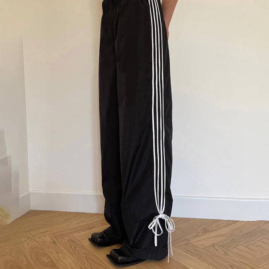 Contrast Color Three-Bars Bow-Knots Straight Leg Joggers (7524749443160)
