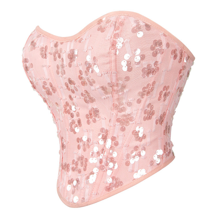 Pink Sequin Body Shaping Tube Top Corset (7517948805208)