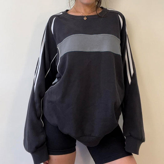 Basic-Blouse-T - Basic-All-Matching Loose Sweatshirt T-Shirt Striped Contrast Color Round Neck Pullover Top (7517819338840)