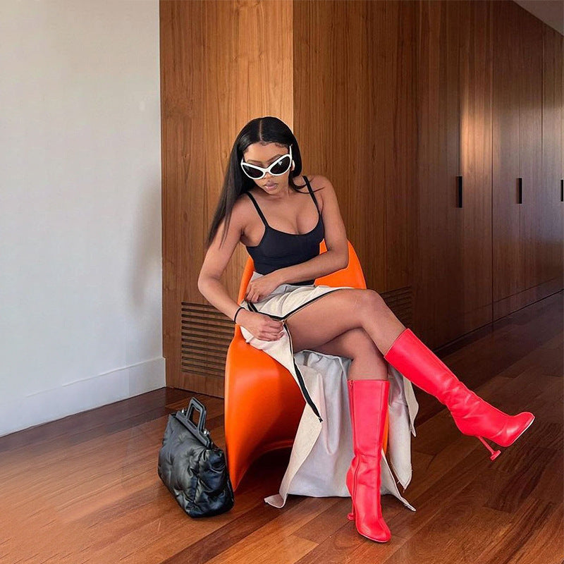 Solid Color Poly-Urethane Leather Tube Skirt