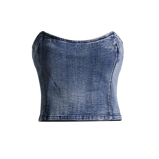 Very Denim; - Denim Tube-Top Crop-Top (7517949165656)