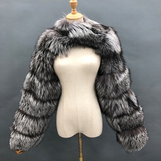 Crop-Top Long Sleeves Spliced Fur Coat