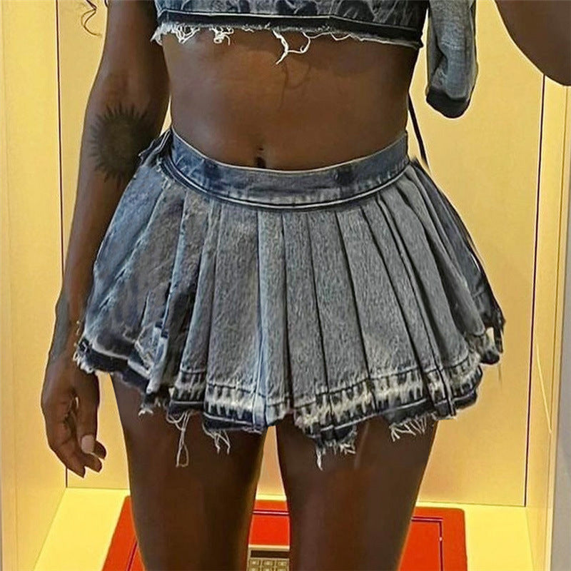 Cheerleading Denim Skirt - Pleated & Sheath (7522342142040)