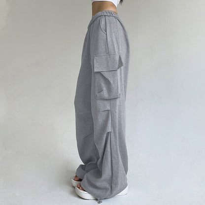 Pleated High-Waist Multi-Pocket Sweatpants Pants