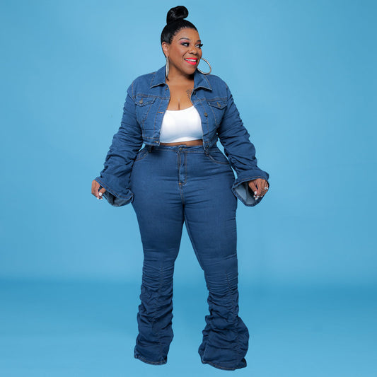 Pleat Piles - Denim Two-Piece Pleated Pile Pants & Top (7516547186776)