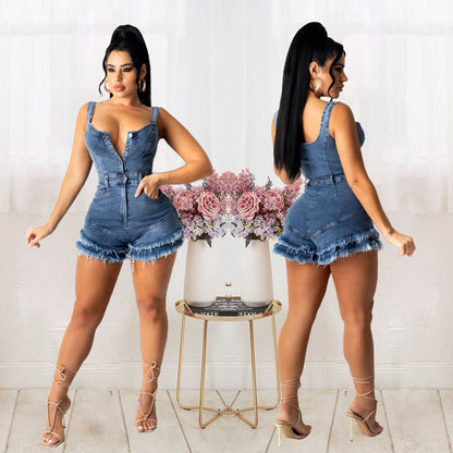 Tassel Denim Romper