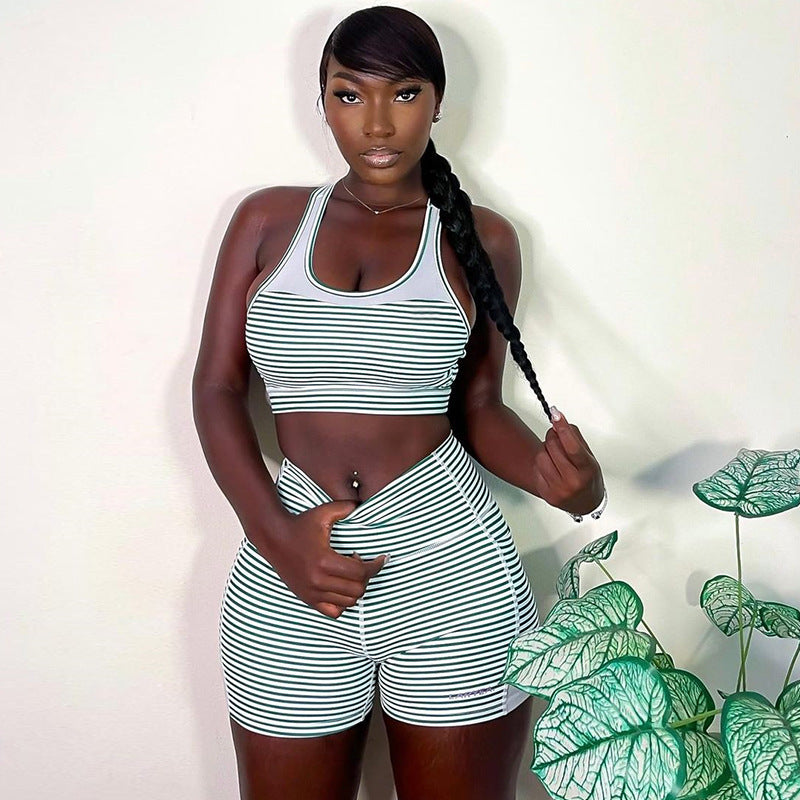 Striped Printed Shorts & Top -  Two-Piece Set (7516868378712)