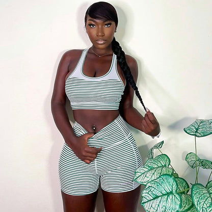 Striped Printed Shorts & Top -  Two-Piece Set (7516868378712)