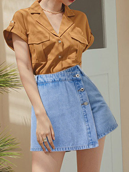 Skort Stuff - Asymmetrical Denim Skort-Skirt (7519213387864)