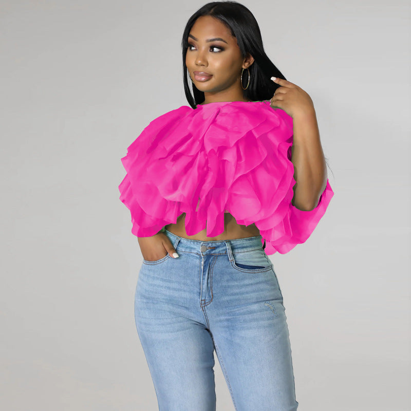 Puffy Petals Chiffon - Sleeveless Short Top (7518642896984)