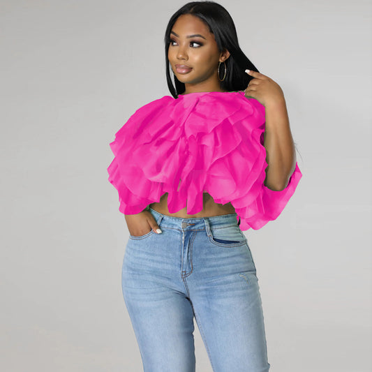 Puffy Petals Chiffon - Sleeveless Short Top (7518642896984)