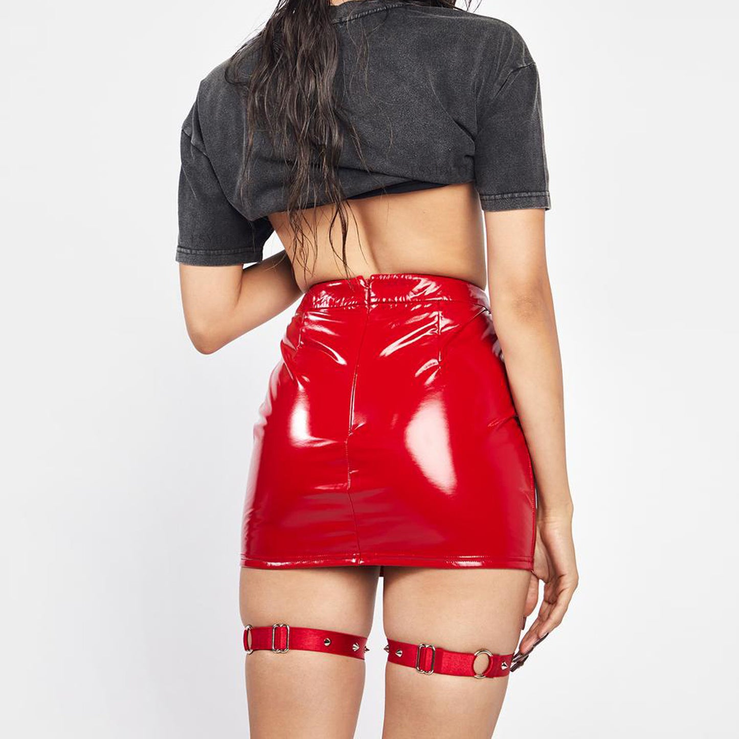 Corset-Style Faux-Leather Skirt (7524819533912)