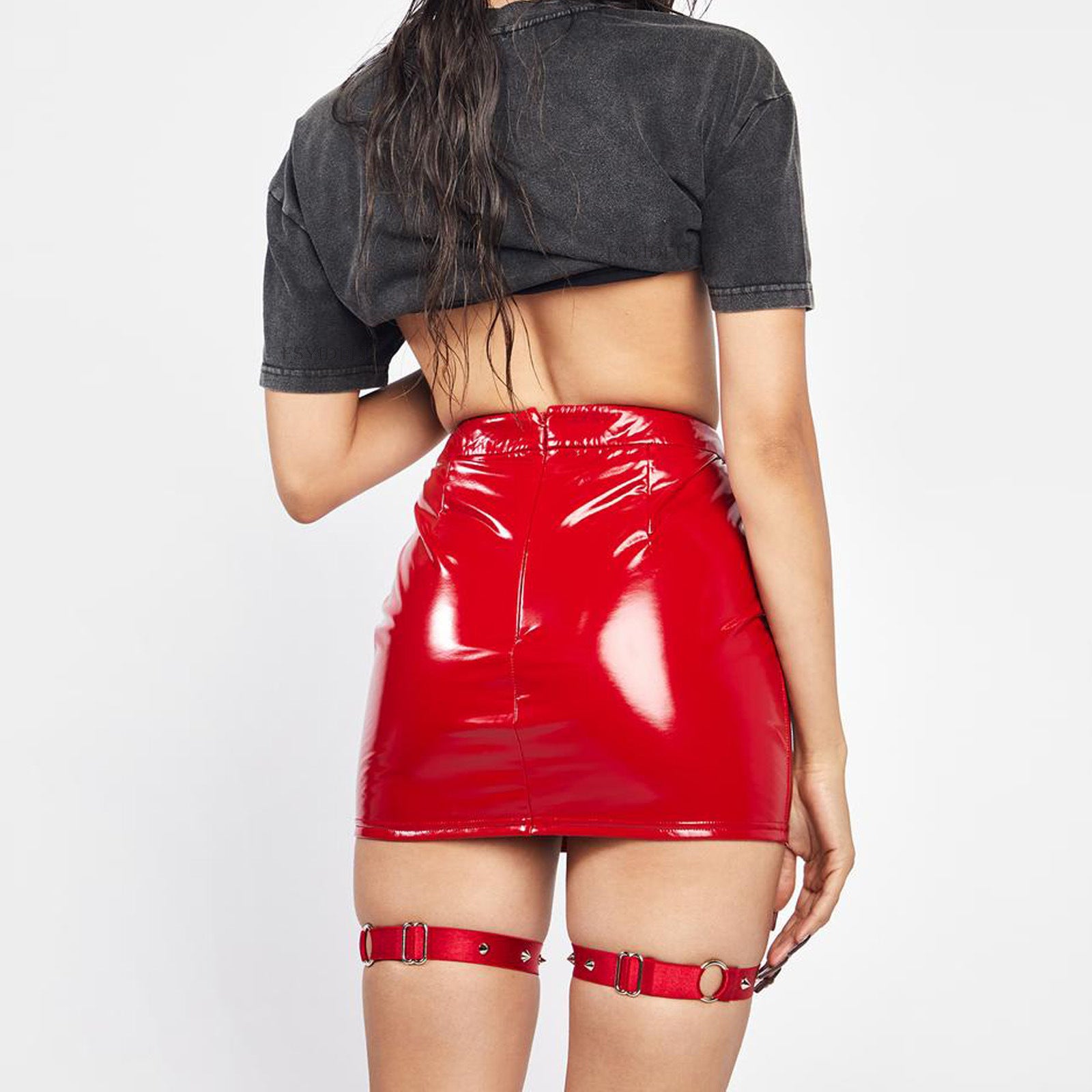 Corset-Style Faux-Leather Skirt (7524819533912)