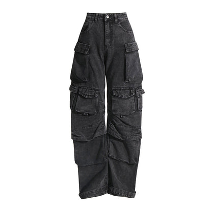 Cargo Multi-Pockets Wide Leg Denim Jeans