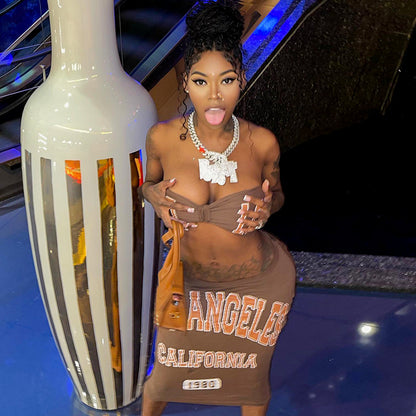 LOS ANGELES CALIFORNIA - Tube Top Graphics & Printing Elastic Waist-Skirt Two-Piece Set (7524282859608)