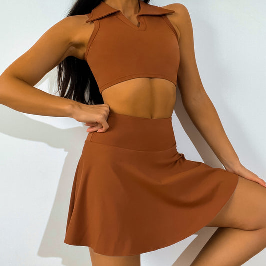 Tannis - Collar Vest Faux & High Waist Skirt Set (7516852551768)