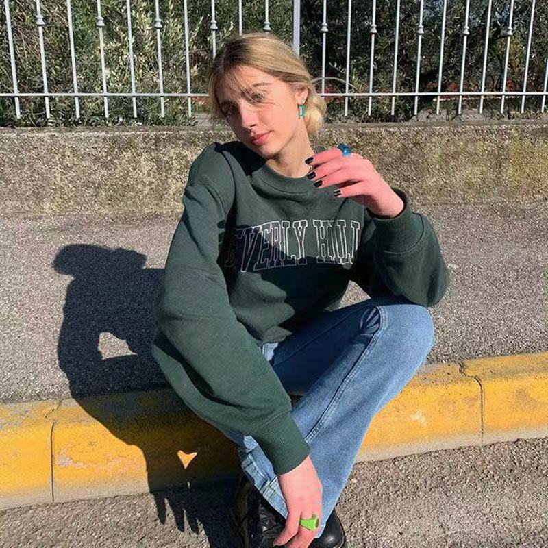 BEVERLY HILLS Retro Dark Green Long Sleeves Sweater (7517819732056)
