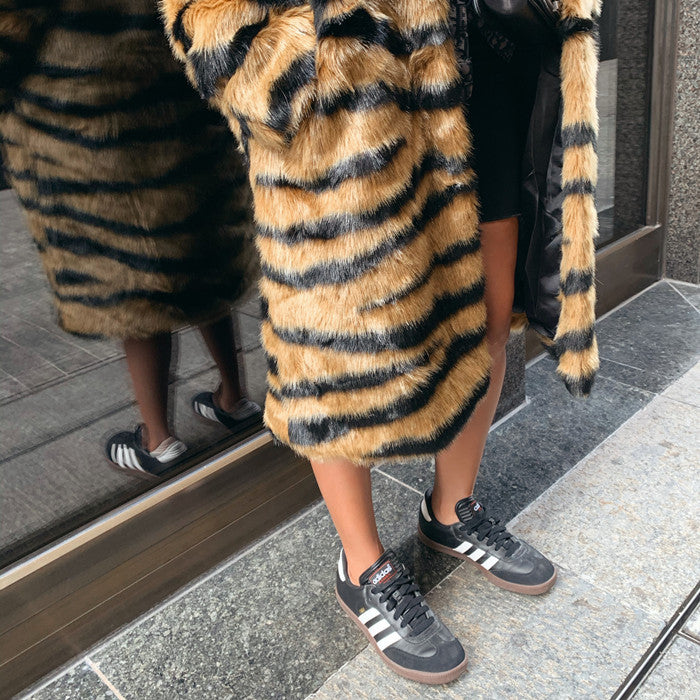 Tiger Print Faux Fur Overcoat