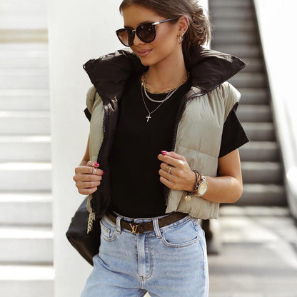 Double-Sided Cotton-Padded Stand-Collar Vest Jacket