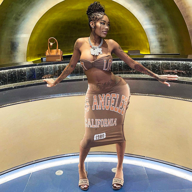 LOS ANGELES CALIFORNIA - Tube Top Graphics & Printing Elastic Waist-Skirt Two-Piece Set (7524282859608)