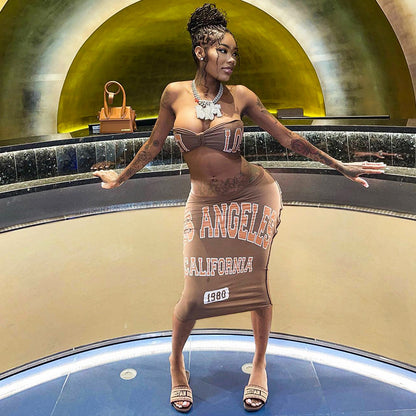 LOS ANGELES CALIFORNIA - Tube Top Graphics & Printing Elastic Waist-Skirt Two-Piece Set (7524282859608)