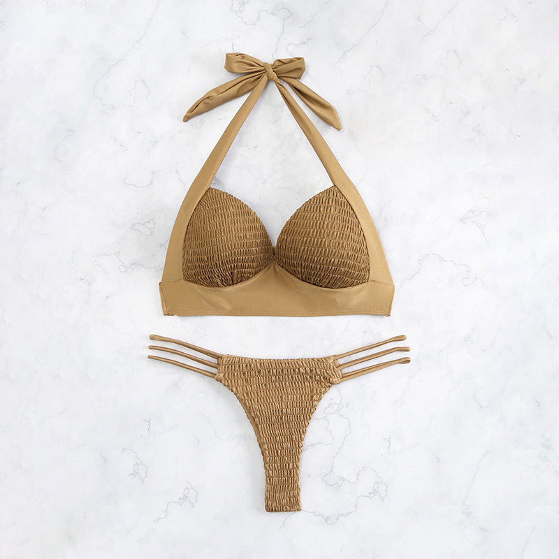 Woven - Halter-Split Woven Bikini (7516582871128)