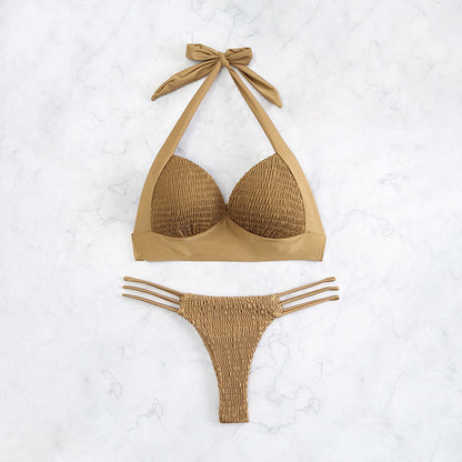 Woven - Halter-Split Woven Bikini (7516582871128)