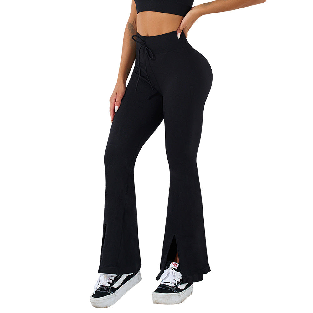 Bell-Bottom-y! - Drawstrings High-Waist Slit Bell-Bottoms Yoga Pants (7520615235672)