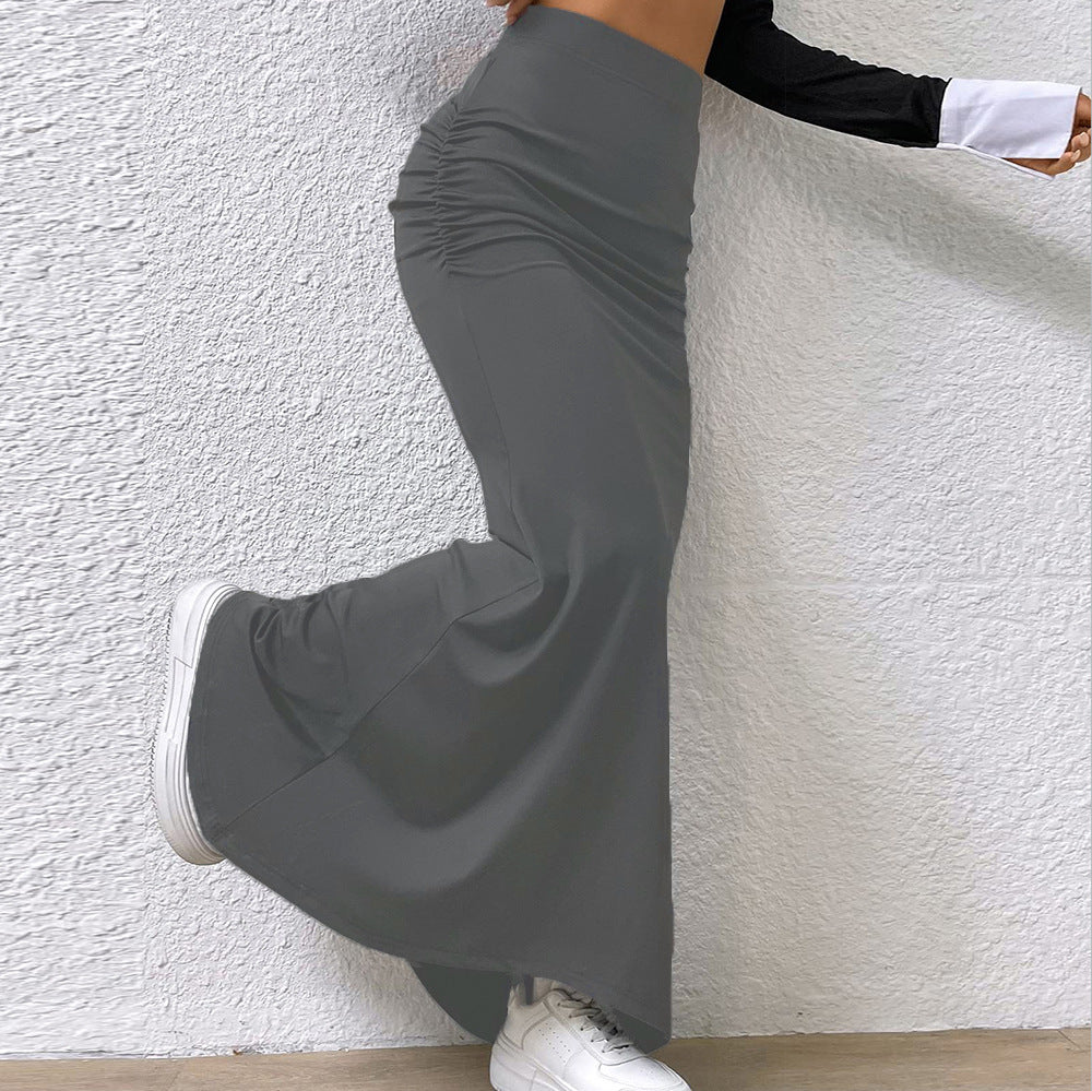 Solid Color Slim-Fit A-Line Sheath Maxi Skirt