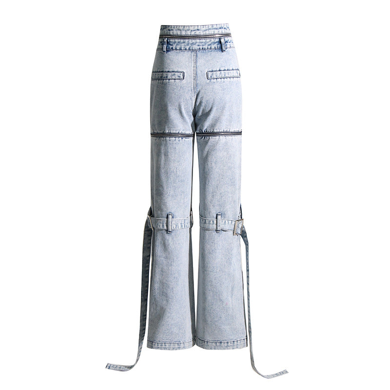 Niche Patchwork Pockets High-Waist Straight Leg Denim Jeans