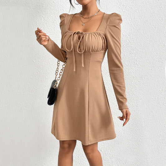 A-Line Puff Sleeves - Slim-Fit Long Sleeves Dress (7516662464600)