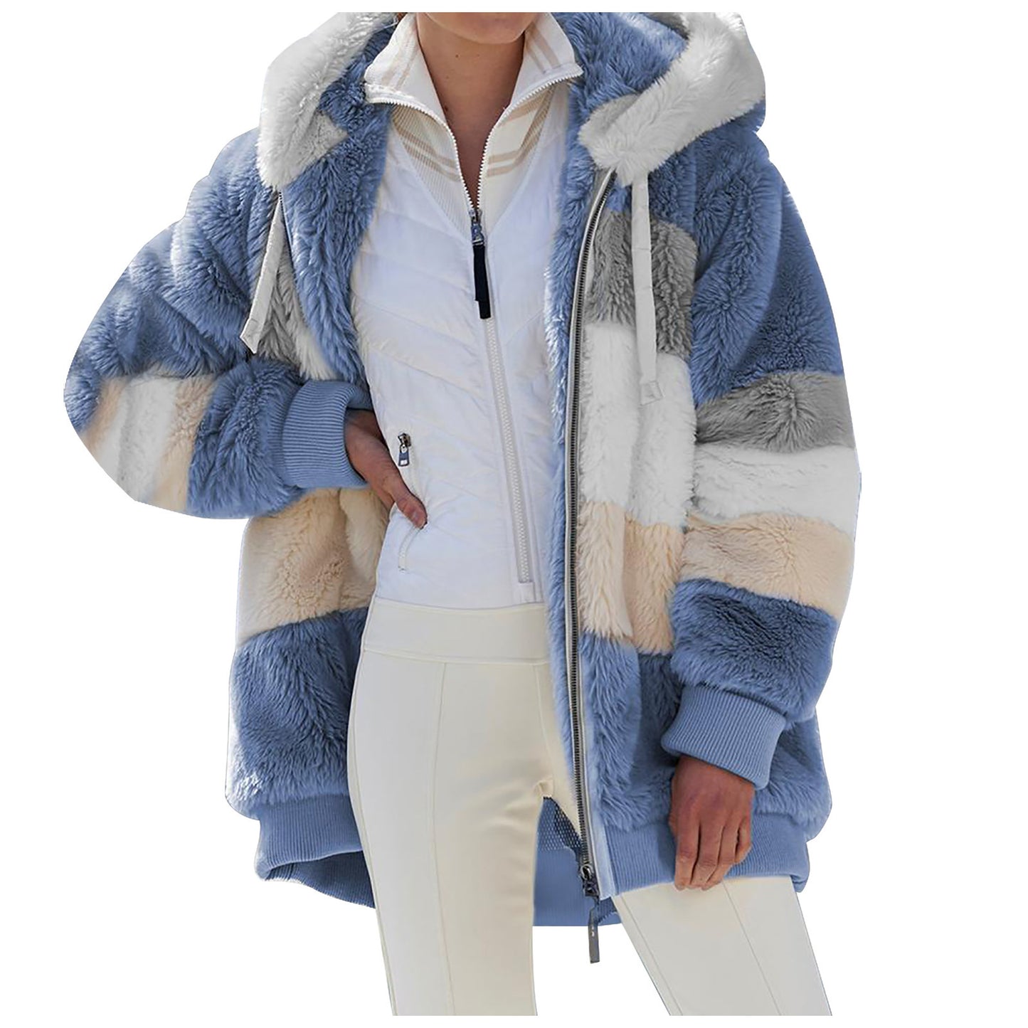Autumn Winter Loose Plush Multi Color Hooded Jacket for Women (7524905746520)