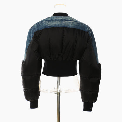 Denim & Padded - Denim Washing Stitching Padded Jacket (7516615770200)