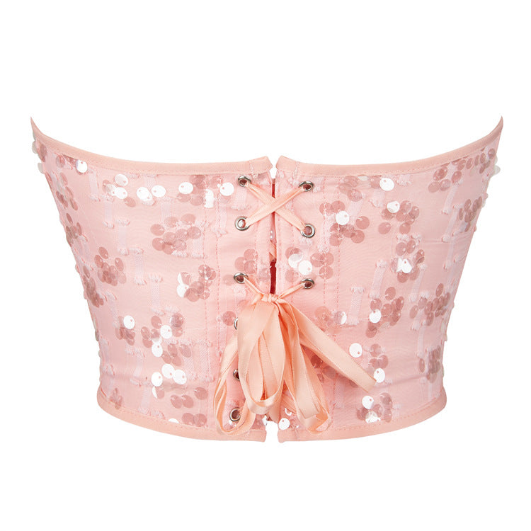 Pink Sequin Body Shaping Tube Top Corset (7517948805208)