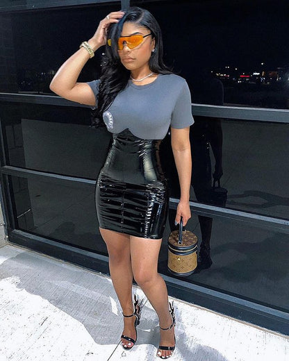 Faux-Leather Sheath High-Waist Slimming Skirt
