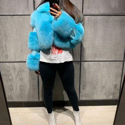Patchwork Collared Haining Faux Fur Coat