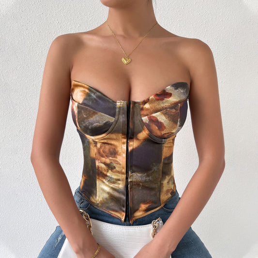 Light/Dark Contrast Color Backless Lace-Up Corset Vest Top (7518483415128)