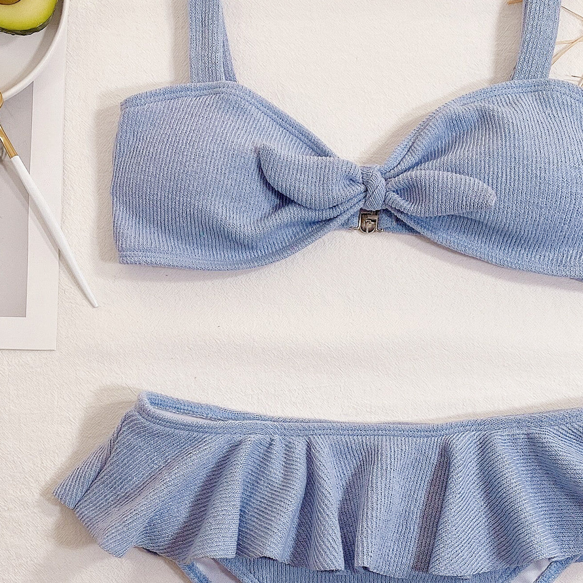 Ruffled Mini-Mini Skirt & Bow-Knot Bikini (7516579725400)