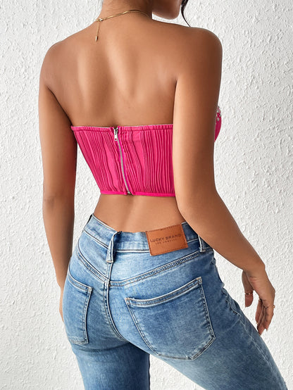 Crop-Tops-With-Chains - Drill Chain Solid Color Strapless Vest Crop-Top (7517929603160)