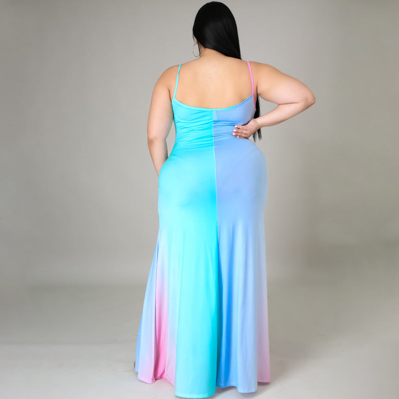 Plus-Size Contrast & Strap Dress (7516662825048)