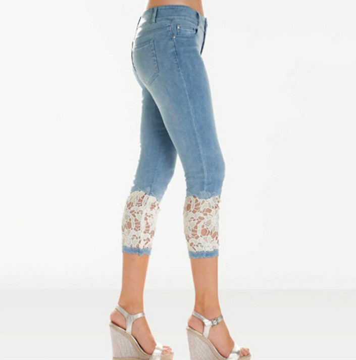 Lace Thin Stretch Denim Jeans (7524759306328)