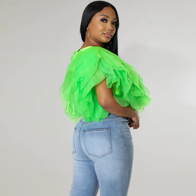 Puffy Petals Chiffon - Sleeveless Short Top (7518642896984)