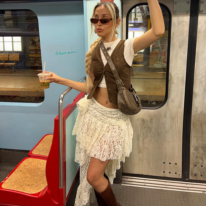 Asymmetrical Layered Crochet Lace Skirt