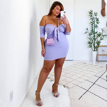 Plus-Size Chest-Wrapped Off-Neck Lace-Up Dress (7516663054424)