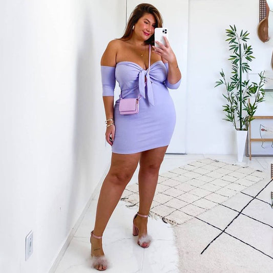 Plus-Size Chest-Wrapped Off-Neck Lace-Up Dress (7516663054424)
