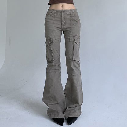 Patchwork Split-Pocket Low-Waist Cargo Denim Jeans